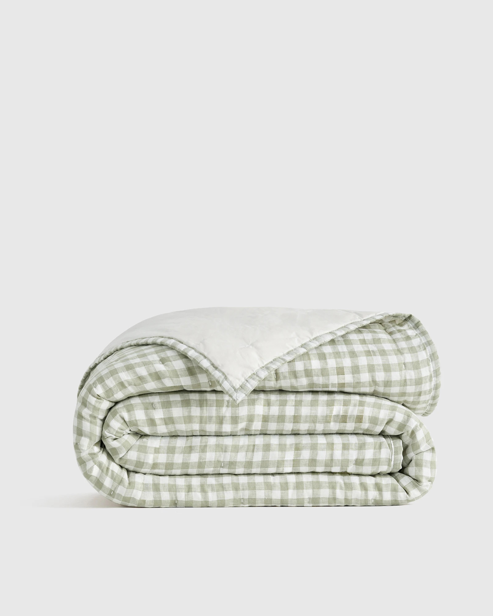 Quince | European Linen Patterned Quilt in Cafe Gingham, Size Twin | Quince