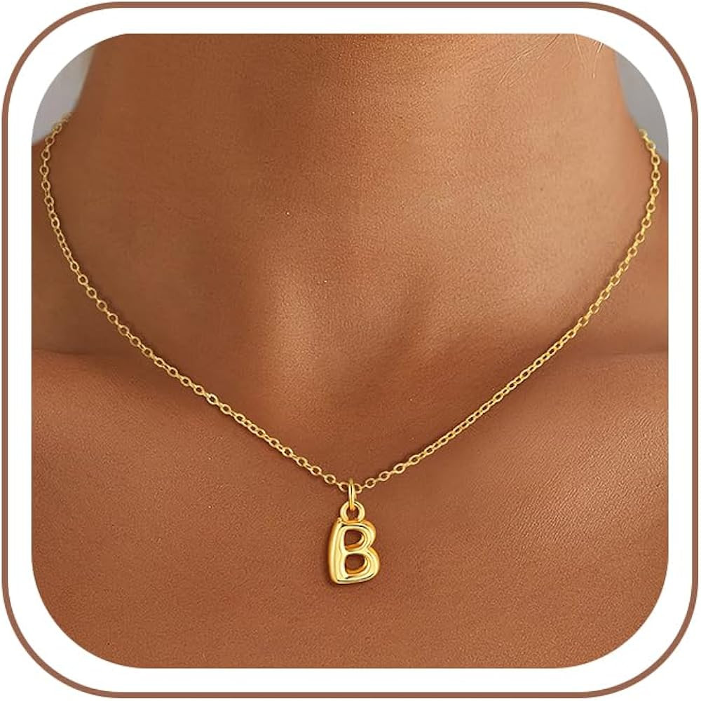 Easter Gifts for Kids Teen Girls - Bubble Letter Necklace, 18K Gold/Silver Plated Initial Necklac... | Amazon (US)