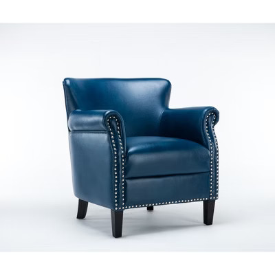 Faux Leather Club Chair with No-Sag Springs, Muted Nailhead Trim, and Solid Wood Legs | Target