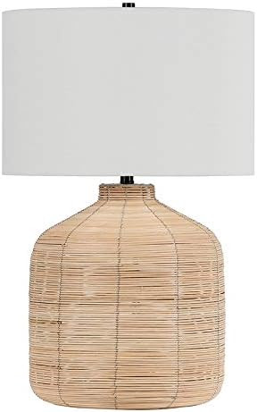 Henn&Hart 27" Tall Oversized/Rattan Table Lamp with Fabric Shade in Natural Rattan/Brass/White, L... | Amazon (US)