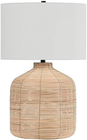 Henn&Hart 27" Tall Oversized/Rattan Table Lamp with Fabric Shade in Natural Rattan/Brass/White, L... | Amazon (US)