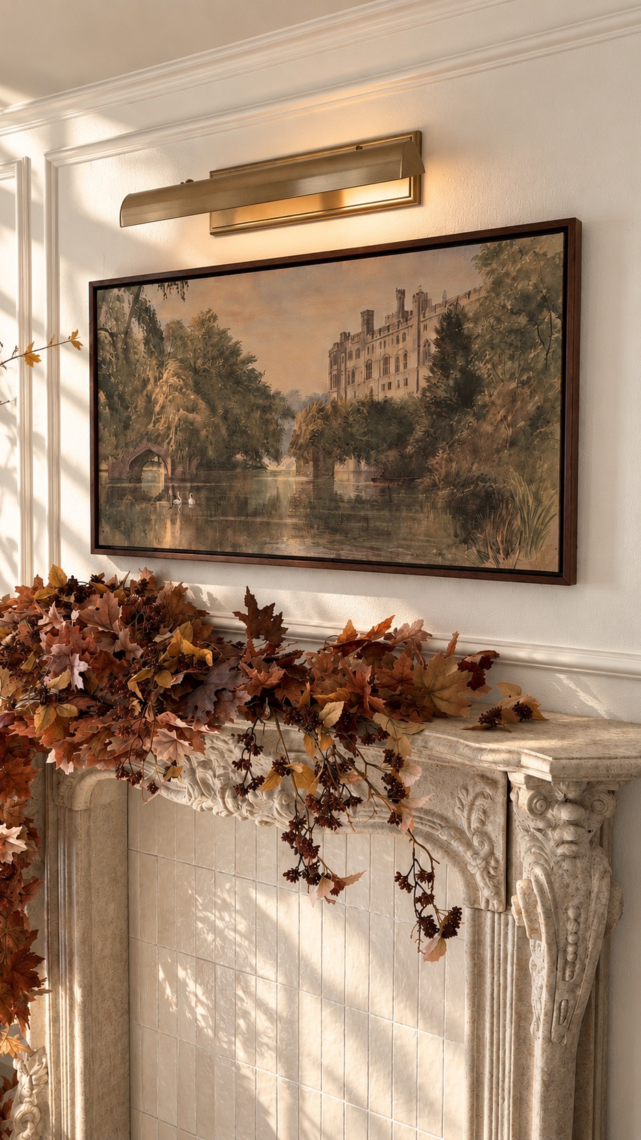 This picture light from Lighting Design was the finishing touch this space needed. 🤎 I love how the warm glow makes the artwork feel so much more intentional and brings out all the texture and character around the fireplace. It’s such a simple addition, but somehow made the entire wall feel more elevated and collected.

Sometimes it really is all in the lighting. ✨

#LTKHome #LTKSeasonal