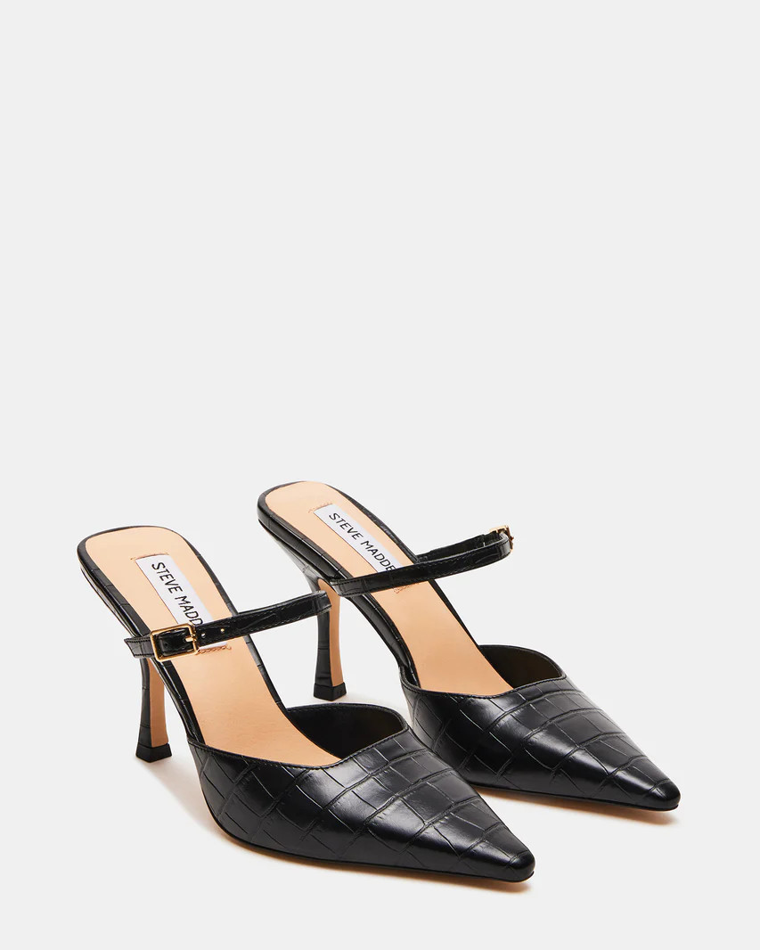 BRECKI Black Crocodile Pointed Toe Mule Pump | Women's Heels | Steve Madden (US)