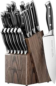 Emojoy Knife Set, 18-Piece Kitchen Knife Set with Block Wooden, Manual Sharpening for Chef Knife ... | Amazon (US)