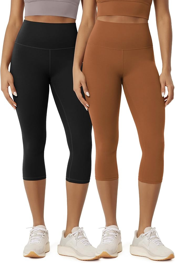 ODODOS 2-Pack Buttery Soft Lounge Yoga Capris for Women, 14" / 19" / 21" High Waist Capri Legging... | Amazon (US)