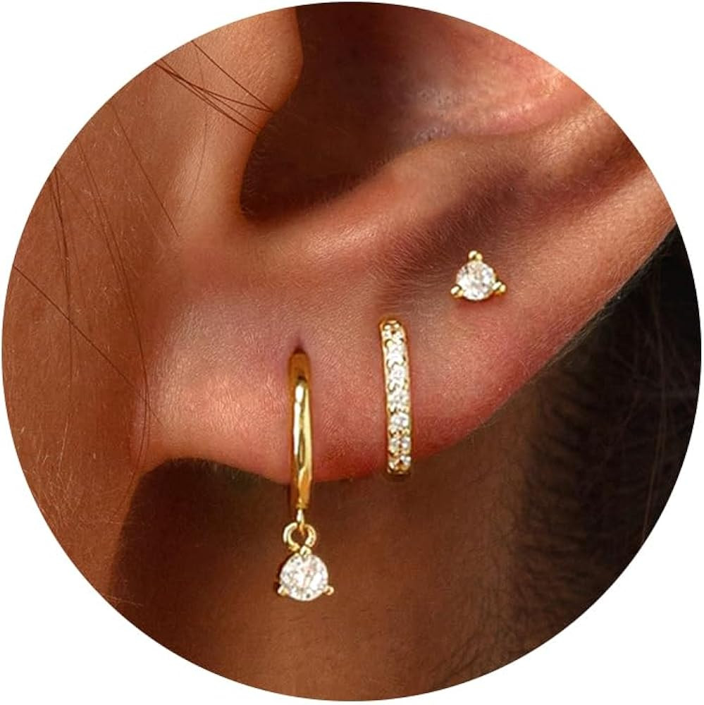 Freekiss 3 Pairs Gold Hoop Earrings Set: Dainty Stud Earrings Trendy Small 14K Gold Plated Hypoal... | Amazon (US)