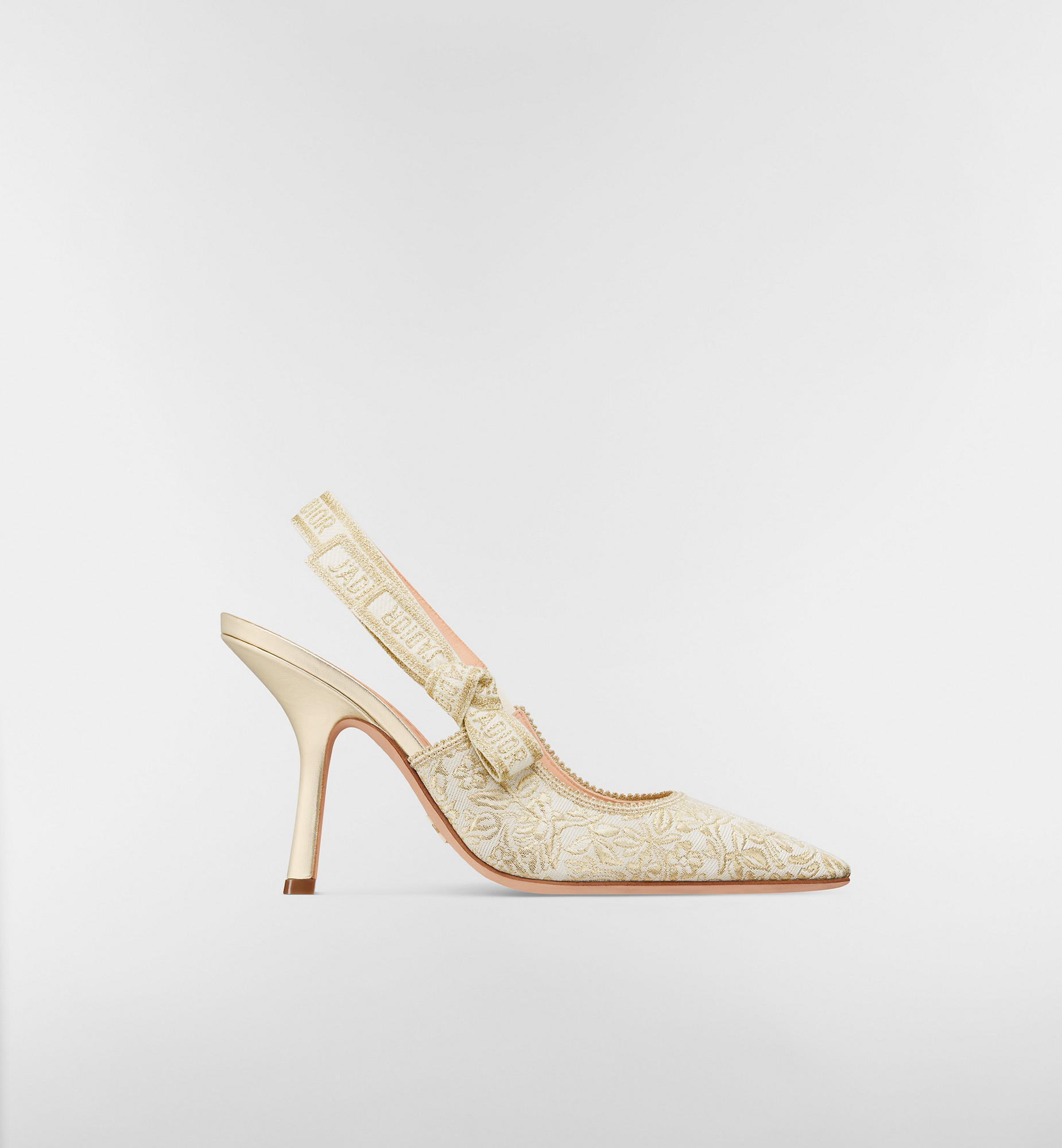J'Adior Slingback Pump White Cotton Embroidered with Millefiori Motif in Gold-Tone Metallic Threa... | Christian Dior Parfums UK
