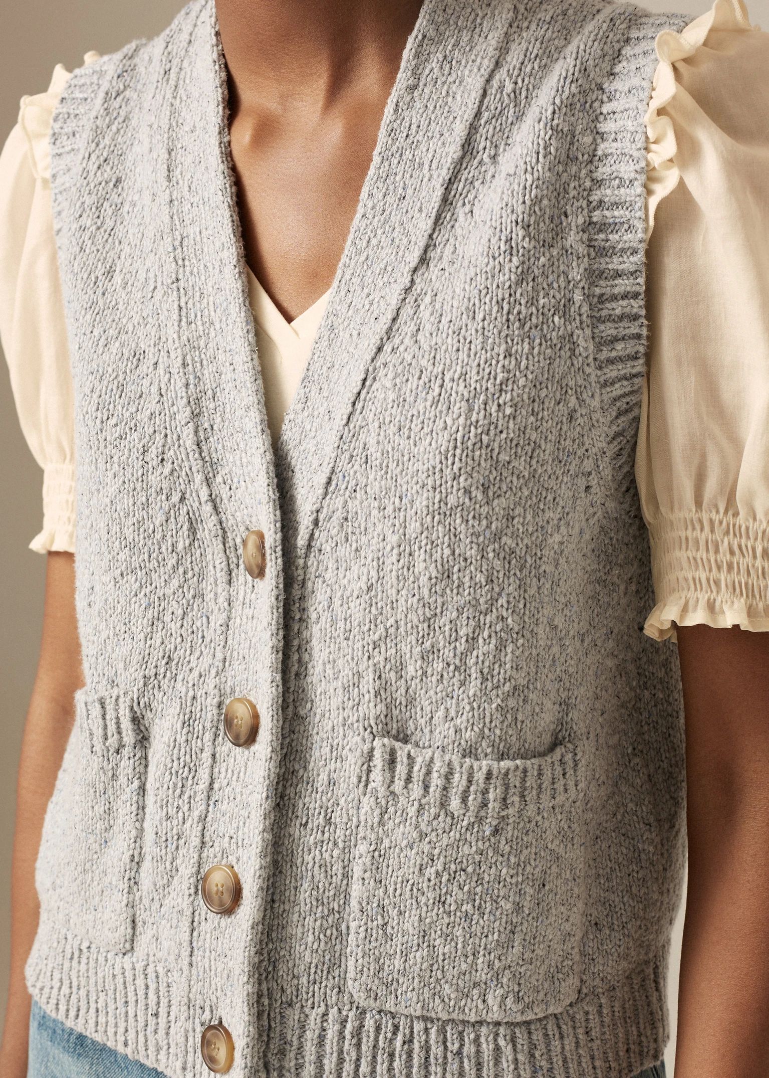 Cotton Linen Silk Summer Tweed Buttoned Vest | ME + EM