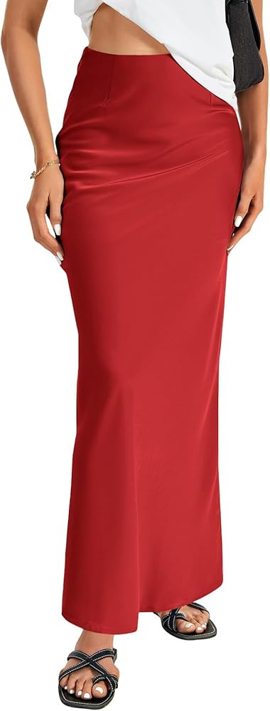 Vrtige Women's Elegant Satin Silky High Waist Zipper Flowy A Line Maxi Long Skirt | Amazon (US)