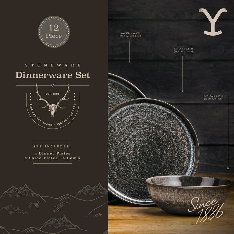Yellowstone 12-Piece Ceramic Dinnerware Set, Rip Collection | Walmart (US)