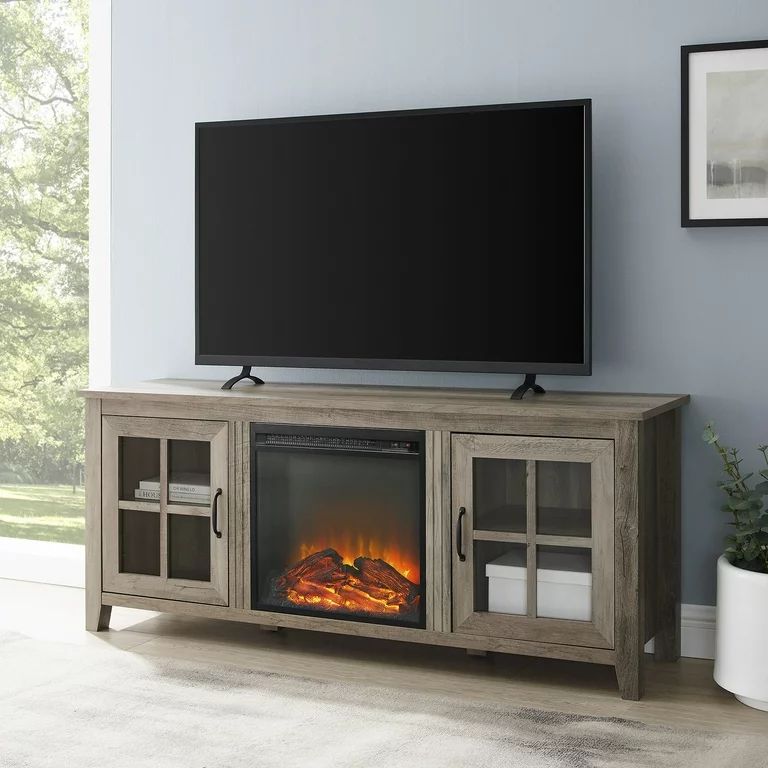 Manor Park Traditional Glass-Door Fireplace TV Stand for TVs up to 65", Grey Wash | Walmart (US)