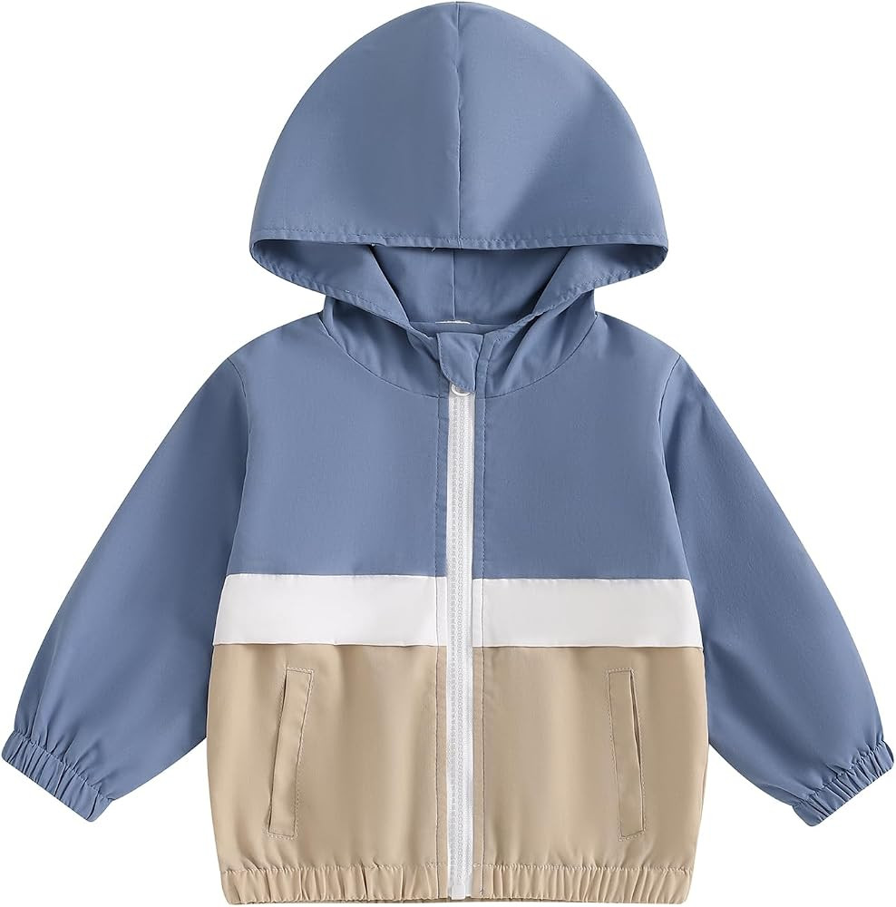 MBMSHEGH Toddler Baby Grils Boys Hoodie Zipper Waterproof Patchwork Raincoat Lightweight Windbrea... | Amazon (US)