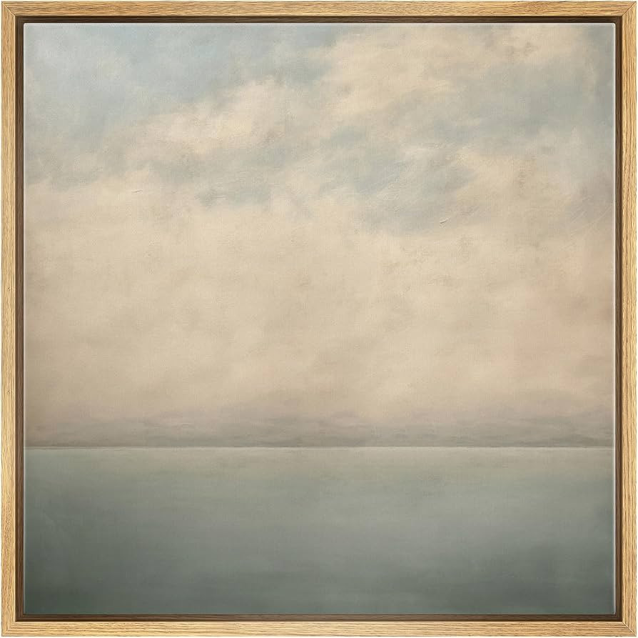 SIGNWIN Framed Canvas Print Wall Art Serene Ocean Horizon Soft Blue and Beige Coastal Landscape w... | Amazon (US)