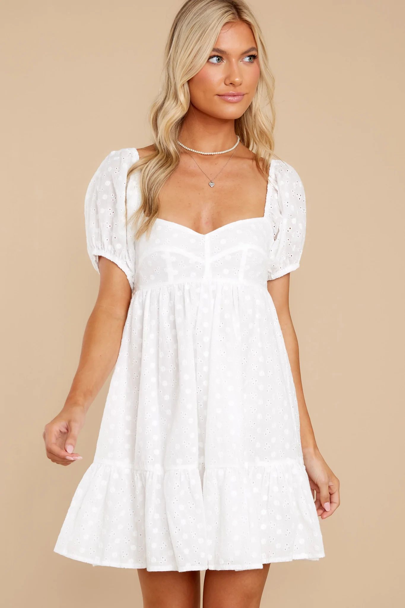 Lovely Radiance White Eyelet Cotton Dress | Red Dress 