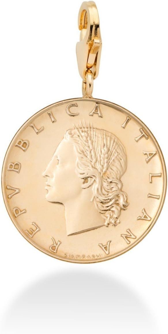 Miabella 18K Gold Plated 925 Sterling Silver Genuine Italian 20-Lira Coin Dangle Medallion Charm Pendant for Bracelet Necklace Women Men 925 Made in Italy | Amazon (US)