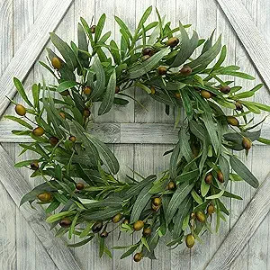 20 inches Artificial Green Olive Wreath Greenery Wreath with Olive Leaves,Olive Bean for Front Do... | Amazon (US)