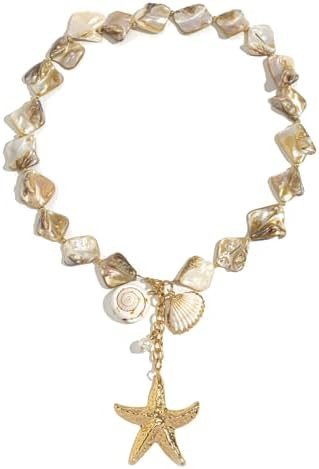 Chunky Shell Choker Necklace for Women Colorful Irregular Shell Beaded Necklaces Baroque Pearl Pe... | Amazon (US)
