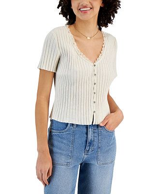 And Now This Women's Lace-Trim Short-Sleeve Rib-Knit Top, Created for Macy's - Macy's | Macy's