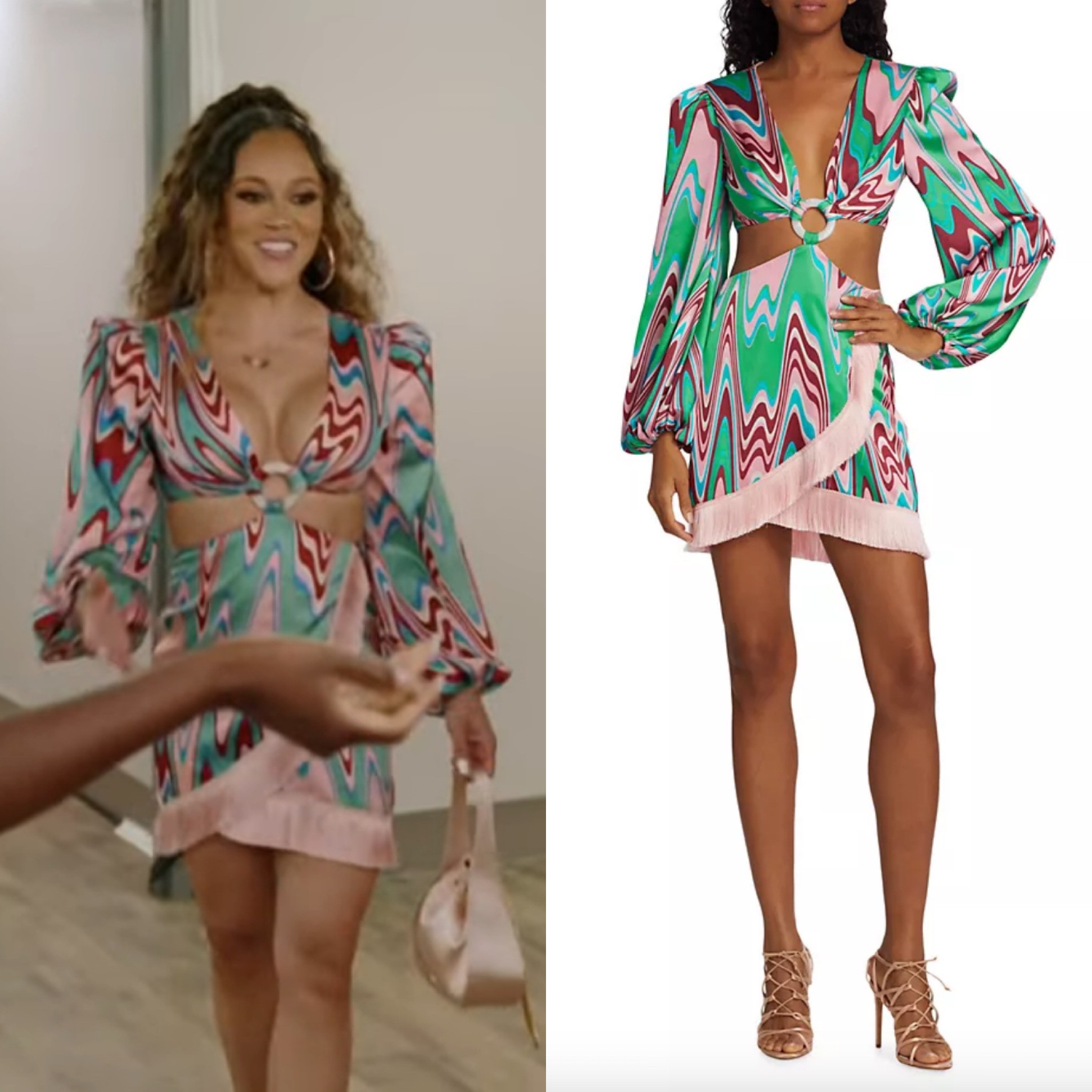 Ashley Darby’s Green Printed Cutout Dress