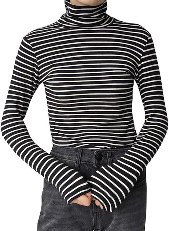 LRT Womens Slim Fit Striped Shirts Turtle Neck Blouses | Amazon (US)