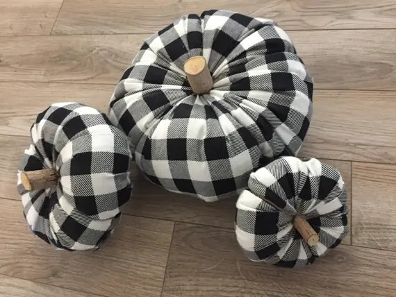 White Buffalo Plaid Stuffed Pumpkins/ Fall Decor/ Halloween Pumpkin/ Holiday Decor | Etsy (US)