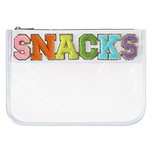 DYSHAYEN Chenille Letter Clear Zipper Pouch for Travel,Nylon Clear Cosmetic Bag,Makeup Travel Bag for Women (White-Snacks) | Amazon (US)
