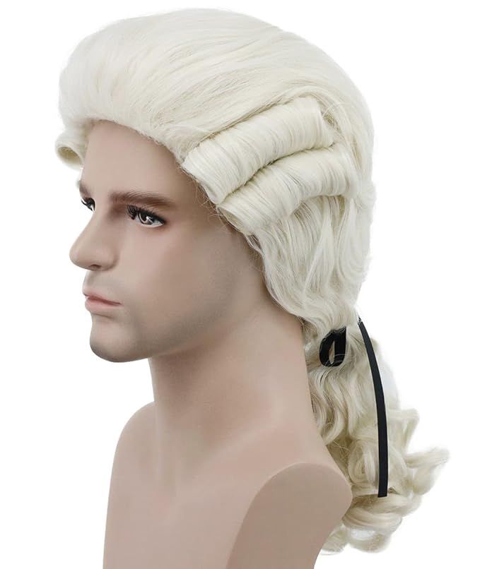 Karlery Judge Colonial Wig Man Long Wave Beige Wig Washington Halloween Costume Cosplay Wig | Amazon (US)