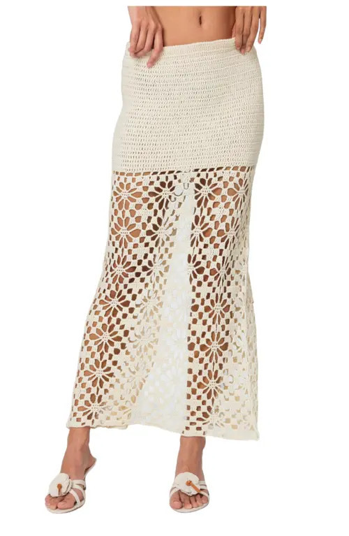 EDIKTED Ida Semisheer Crochet Maxi Skirt in Cream at Nordstrom, Size X-Small | Nordstrom