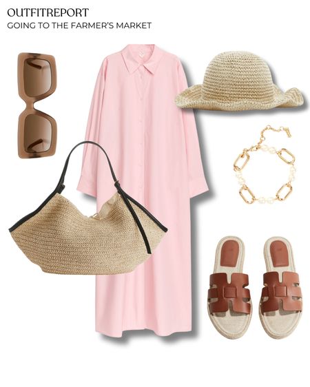 Summer spring outfit style ideas sandals straw tote handbag sunglasses hat and maxi shirt dress 

#LTKstyletip #LTKitbag #LTKshoecrush