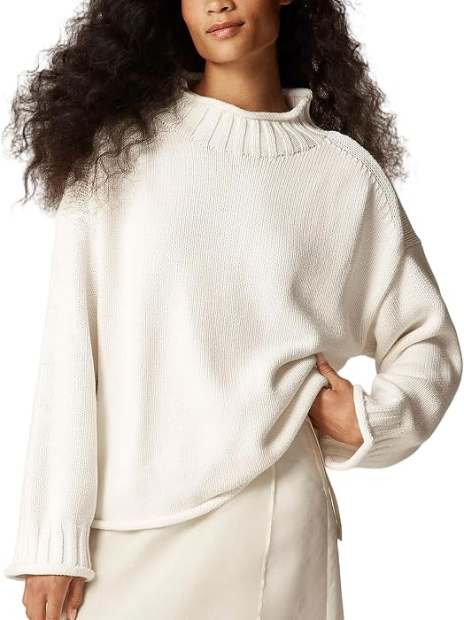 Women's Oversized Roll Neck Sweater Long Sleeve Chunky Knit Pullover Cozy Fall Tops Casual Loose Knitwear | Amazon (US)