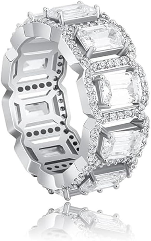 14K Gold over S925 Sterling Silver Rectangular Emerald Cut Ring, Mossanite Hip-Hop Style Men's Ri... | Amazon (US)