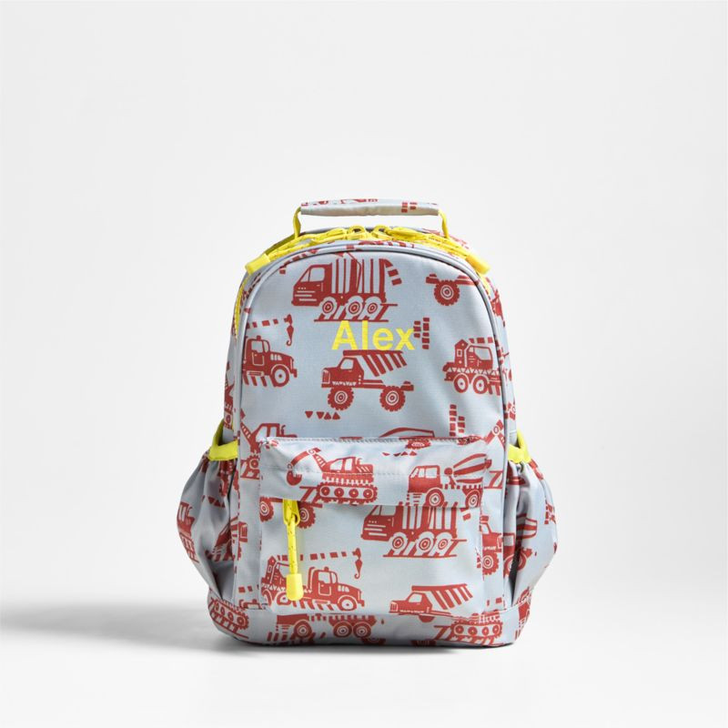 Dreamer Construction Trucks Small Kids Backpack with Side Pockets | Crate & Kids | Crate & Barrel