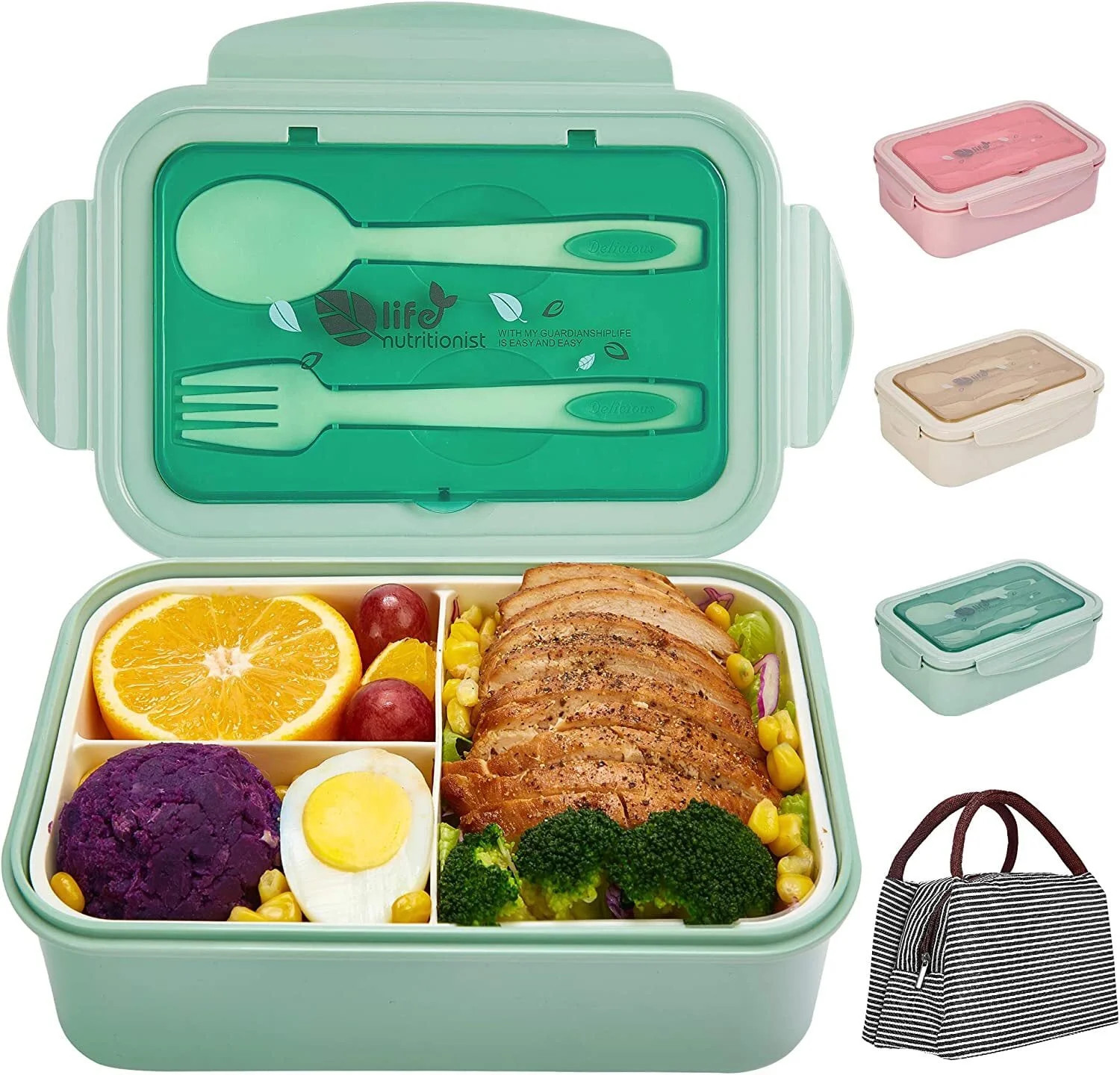 Bento Boxes, 1400ML Leak-Proof Lunch Container with Lunch Bag, Spoon & Fork, Bento Lunch Box with... | Walmart (US)
