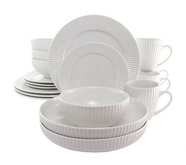 Elama Elle 18 Piece Porcelain Dinnerware Set with 2 Large Serving Bowls in White | Walmart (US)