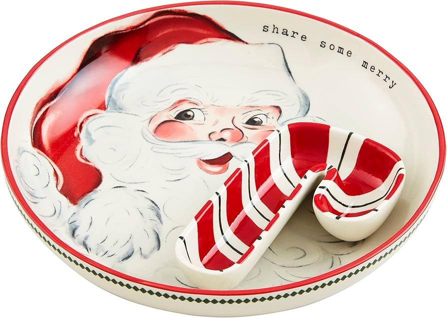 Mud Pie Vintage Santa Set, chip 2 1/4" x 11" dia | dip 6" x 3 3/4", White | Amazon (US)