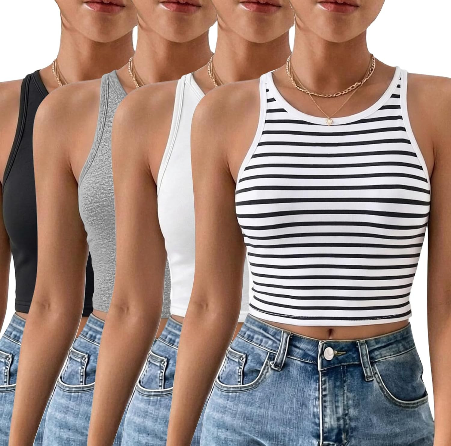 Kole Meego 4 Pack Tank Tops for Women Crop Tops Workout Cropped High Neck | Amazon (US)