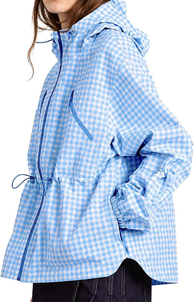 Fisoew Womens Rain Jacket Waterproof Plaid Raincoat Hooded Windbreaker | Amazon (US)