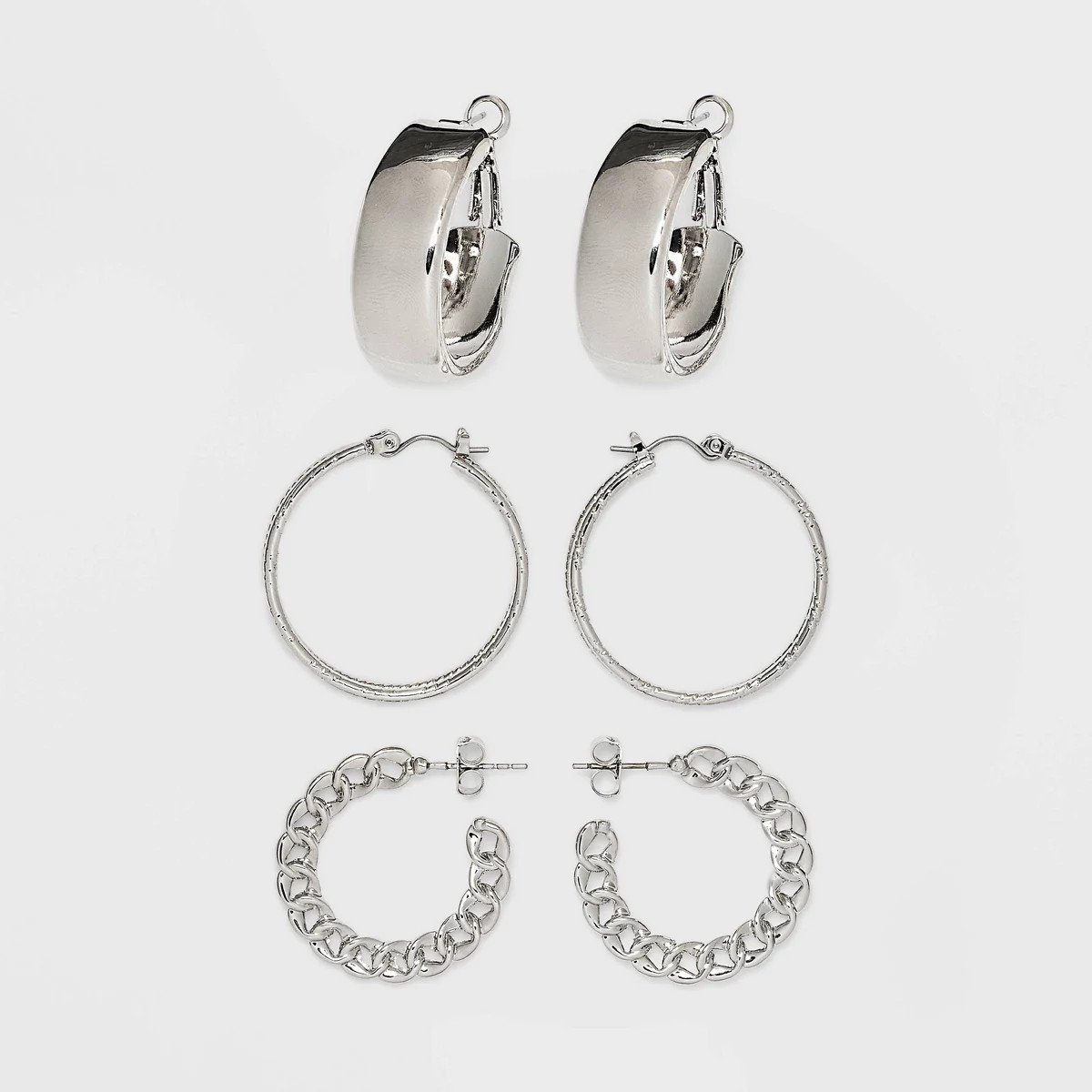 Frozen Chain and Chunky Hoop Earring Set 3pc - Wild Fable™ Silver | Target