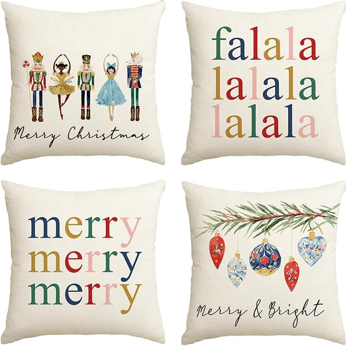 AVOIN colorlife Merry Christmas Nutcracker Throw Pillow Covers, 18 x 18 Inch Winter Holiday Party... | Amazon (US)