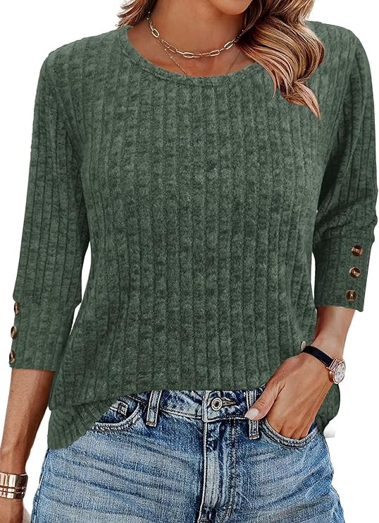 JomeDesign Womens Sweaters 3/4 Sleeve with Buttons Dressy Casual Shirts Fall Outfits Fashion Clot... | Amazon (US)