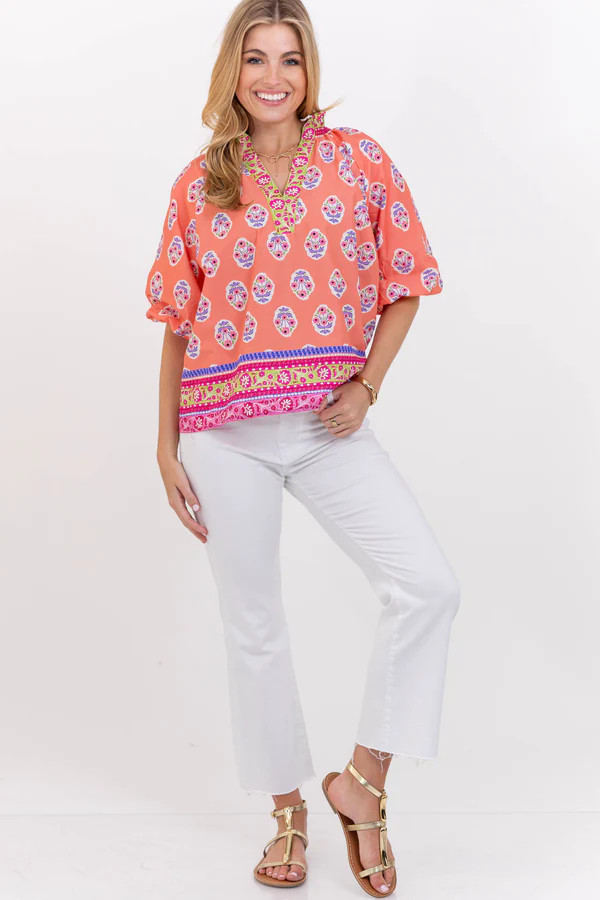 An Easy Yes Coral Floral Blouse | The Mint Julep Boutique