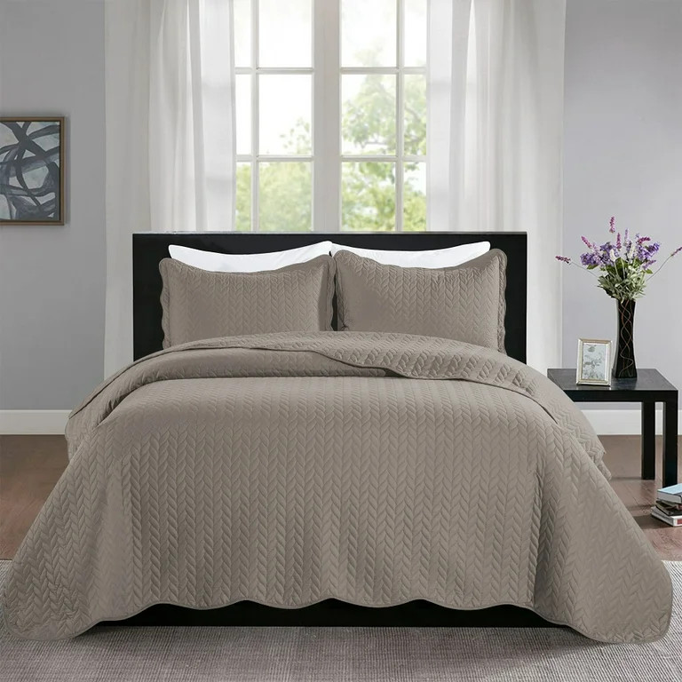 Imperial Rooms 3 Piece Bedspread Chevron Pattern Soft Microfiber Reversible Quilt Set with 2 Pill... | Walmart (US)