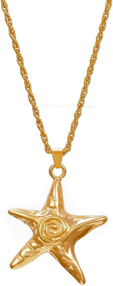 Gold Silver Starfish Necklace for Women Dainty Swirl Summer Beach Ocean Pendant Necklace Stainles... | Amazon (US)
