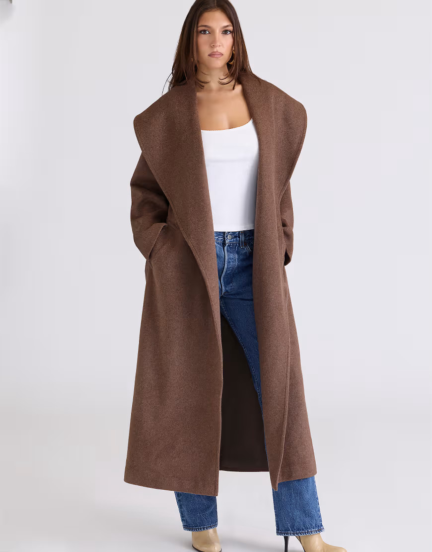 House of CB Cocoon wool shawl collar coat in brown - BROWN | ASOS (Global)