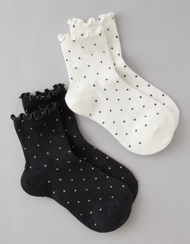 AE Polka Dot Ruffle Cropped Crew Socks 2-Pack | American Eagle Outfitters (US & CA)