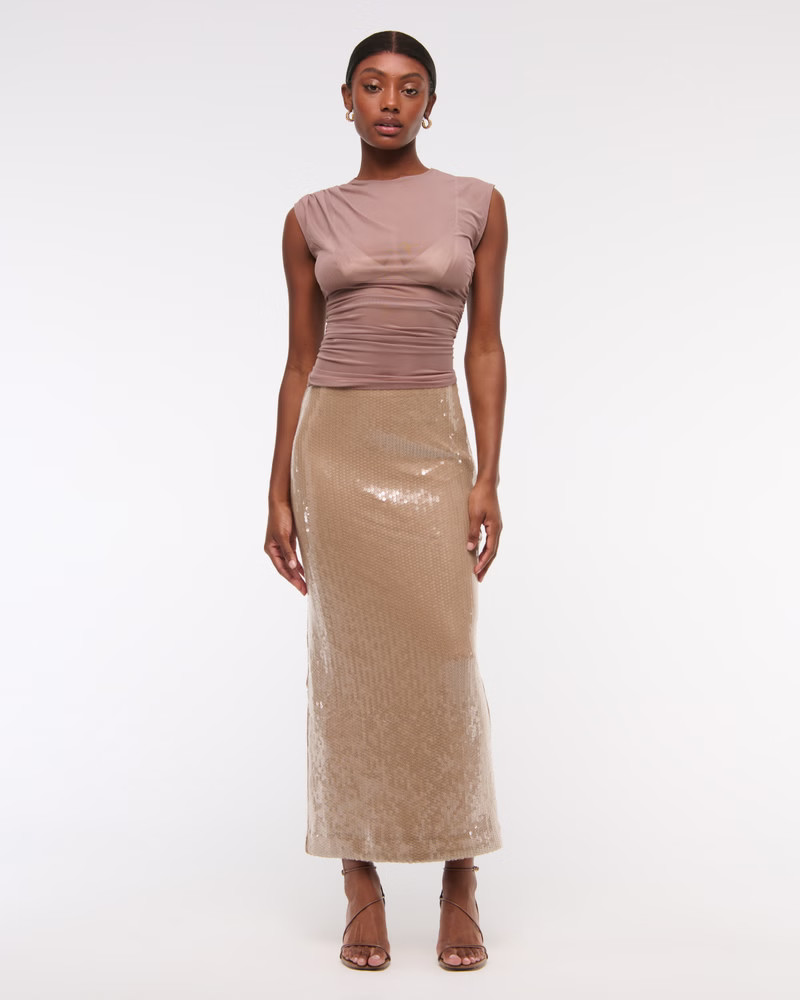 Women's High Rise Sequin Sheer Maxi Skirt | Women's Bottoms | Abercrombie.com | Abercrombie & Fitch (US)