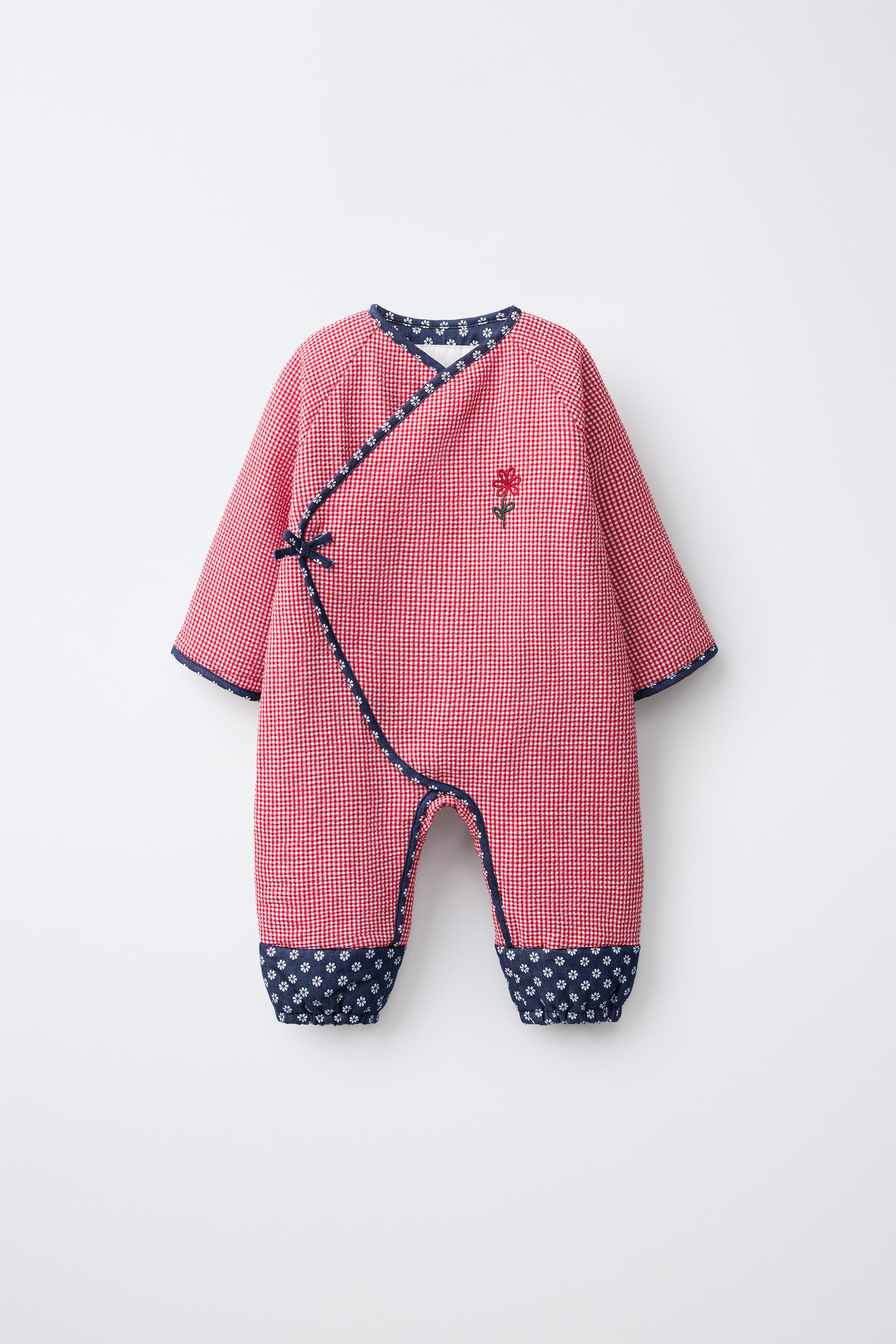Zara - Embroidered Gingham Sweatshirt - White / Red - 12-18 Months (33,9 Inches) - Kids | Zara US