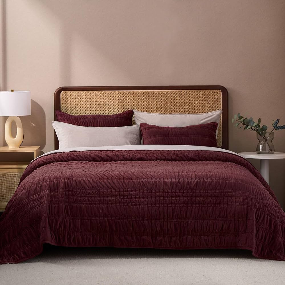EVERGRACE Velvet Quilt King Size, Luxury Velvet Bedding Set, Ultra Soft Ruched Quilt Sets, Lightw... | Amazon (US)