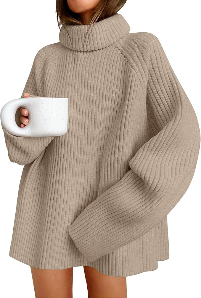 ZESICA Women's 2023 Winter Sweaters Oversized Turtleneck Long Sleeve Chunky Knitted Tunic Pullove... | Amazon (US)