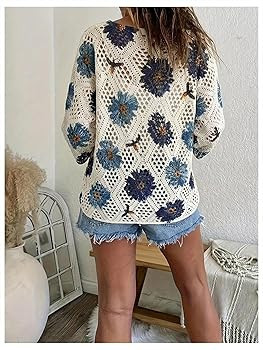 Verdusa Women's Boho Tops Tie Dye Hippie Lightweight Sweater Beach Cover Up Crochet Tops | Amazon (US)